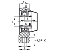 吊裝式軸承座單元 RHEY45-TV-VA, 塑料軸承座，內圈帶平頭螺釘?shù)耐馇蛎媲蜉S承，耐腐蝕設計，R 型密封
