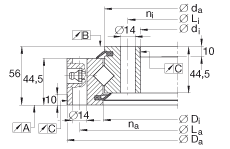 交叉滾子軸承 XSU140744, 標(biāo)準(zhǔn)系列 14， 無齒輪齒，兩側(cè)唇密封