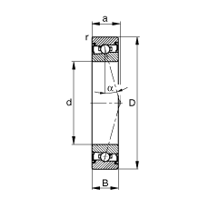 主軸軸承 HSS71908-C-T-P4S, 調節，成對安裝，接觸角 α = 15°，兩側唇密封，非接觸，加嚴公差