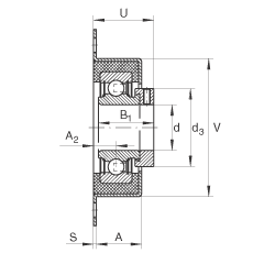 軸承座單元 RCSMF30, 帶兩個(gè)螺栓孔的法蘭的軸承座單元，鋼板，橡膠襯墊，偏心鎖圈，P型密封