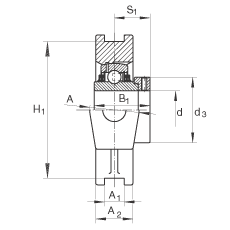 吊裝式軸承座單元 TTUE40, 鑄鐵軸承座,帶偏心鎖圈的外球面球軸承,T 型密封 吊裝式軸承座單元 TTUE40, 鑄鐵軸承座,帶偏心鎖圈的外球面球軸承,T 型密封